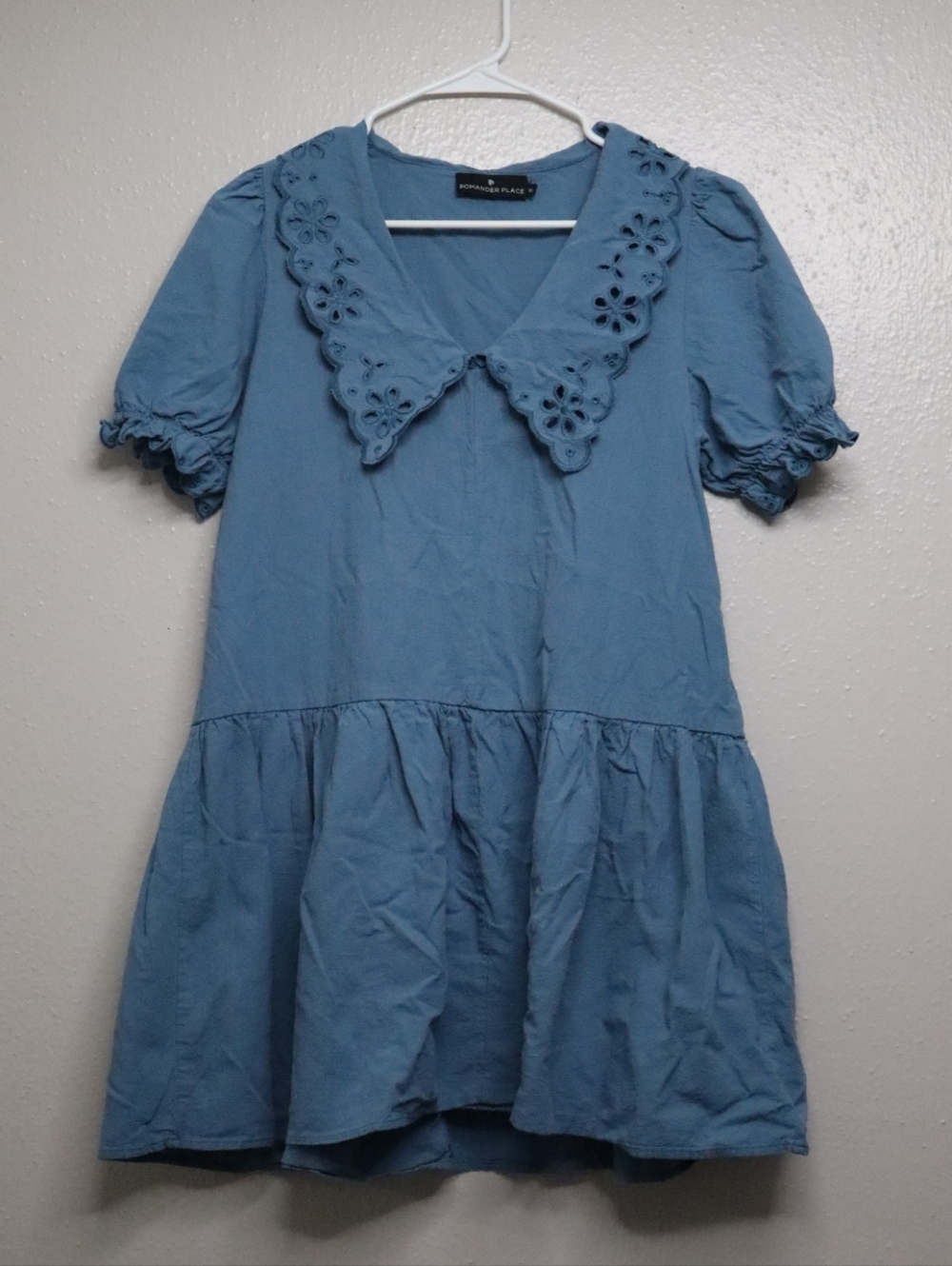 Pomander Place Blue Eyelet-Collar Casual Dress